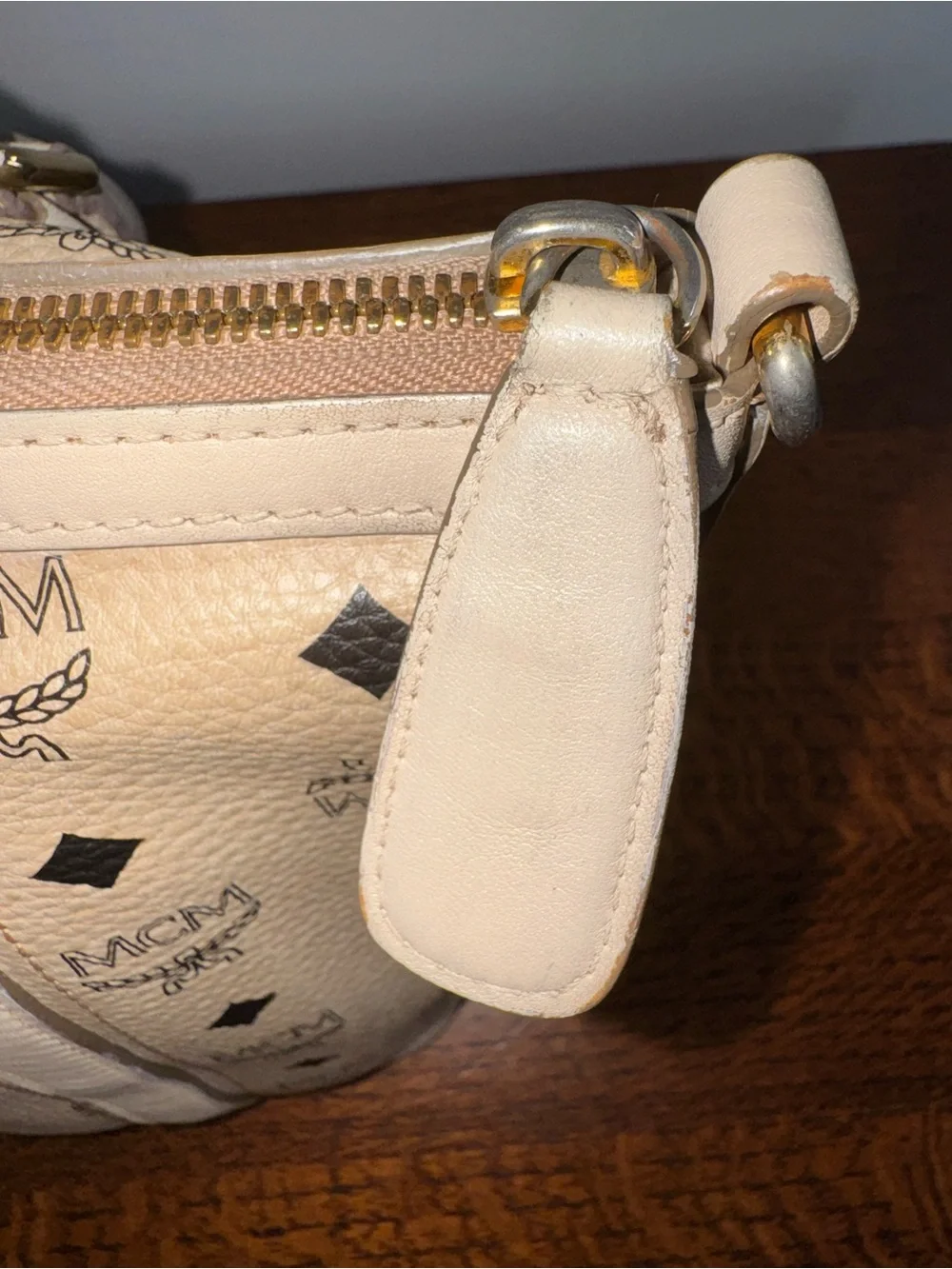 MCM Beige Visetos Monogram Pleated Coated Canvas Tote Bag with COA